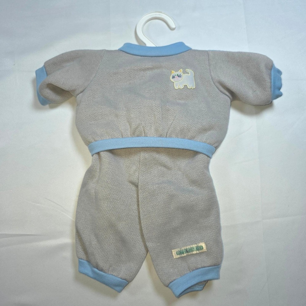 Vintage Cabbage Patch Kids Doll Grey Blue Sweatshirt Pants Outfit Cat Graphic
